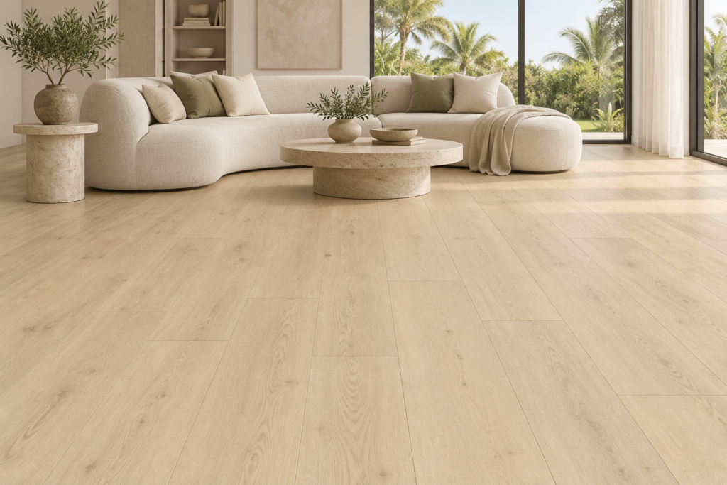 Spirit XL vinyl flooring in a light natural tone in a living room