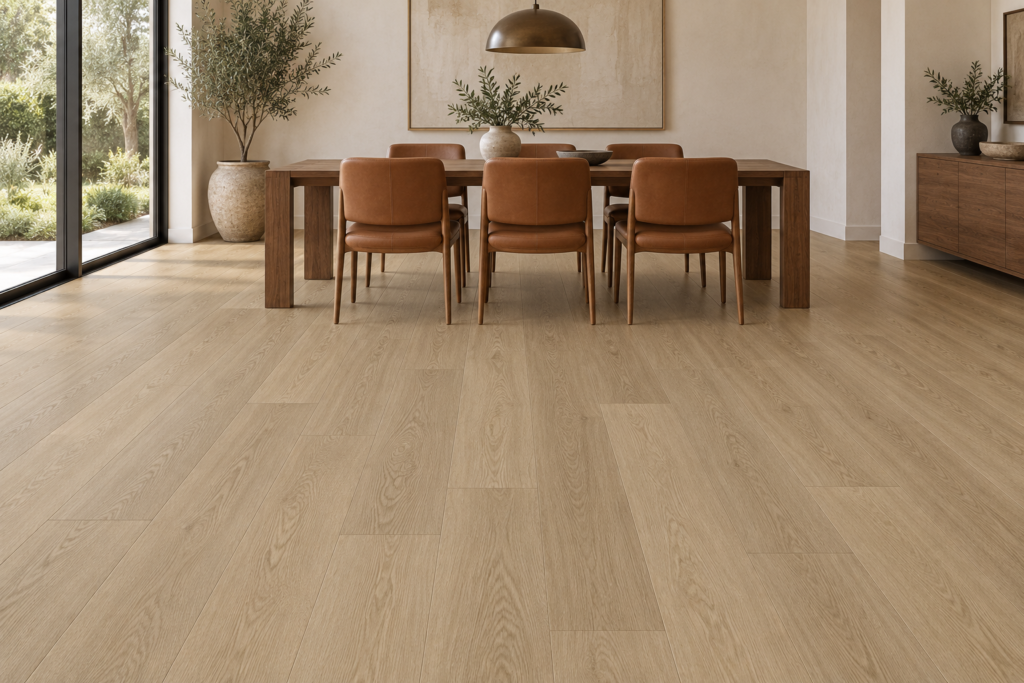 Spirit XL vinyl flooring in a warm brown tone in a dining room